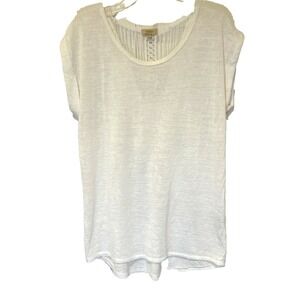 Ambra Women SZ M White Crochet Back Made in Italy Cuff Cap Sleeve Pullover Top